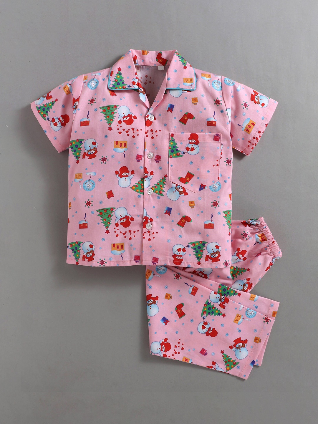 

The Magic Wand Kids Pink & Red Cotton Printed Night suit
