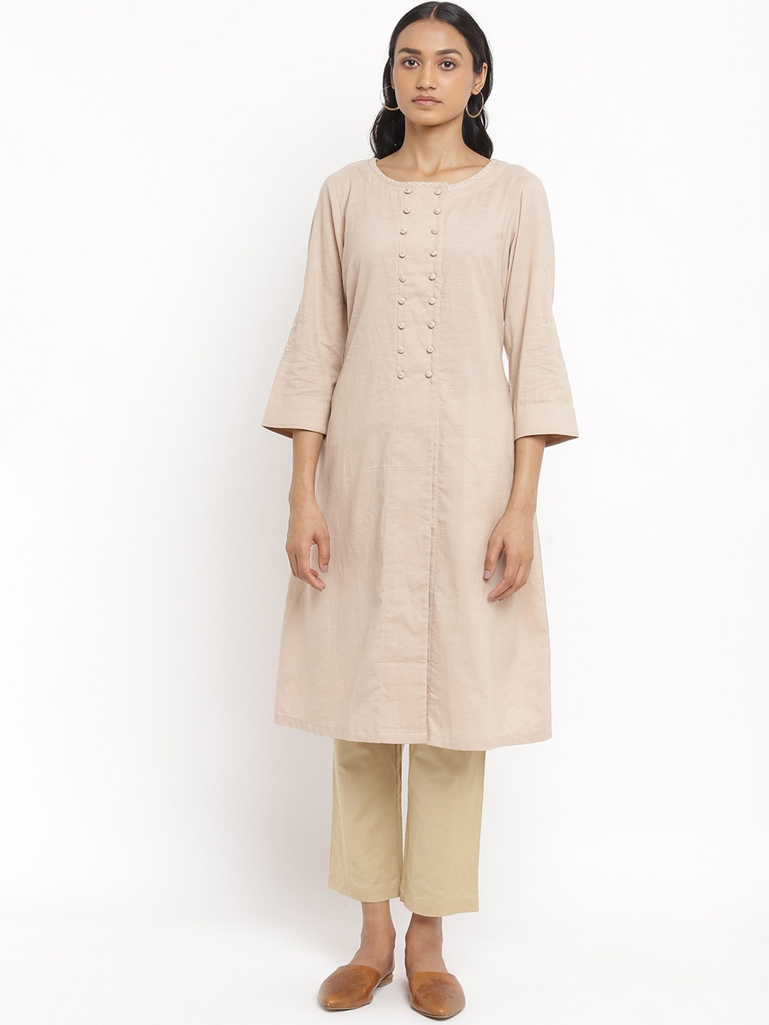 

W The Folksong Collection Women Pink Flared Sleeves Thread Work Asymmetric Kurta