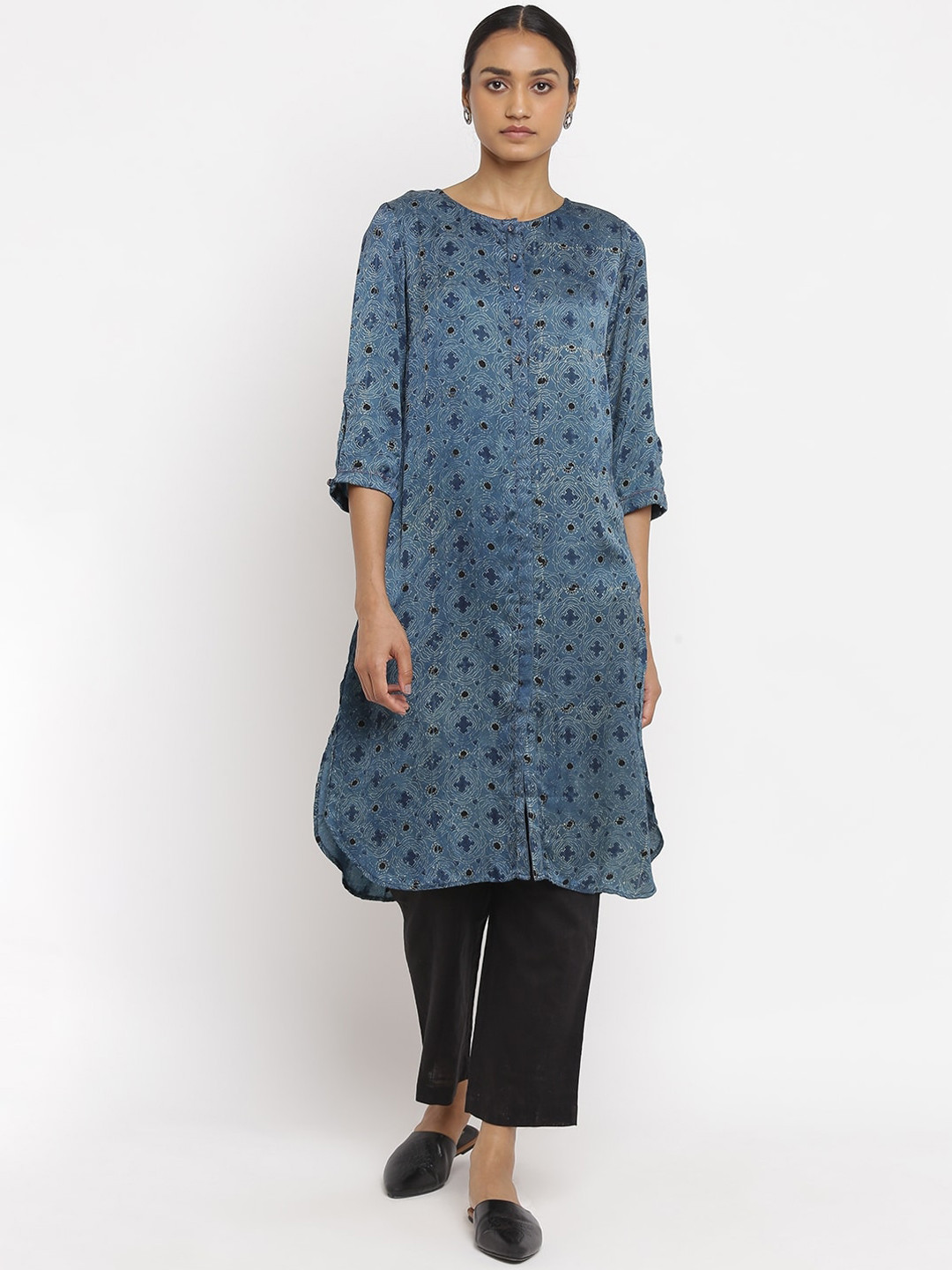 

W The Folksong Collection Women Blue Printed Kurta