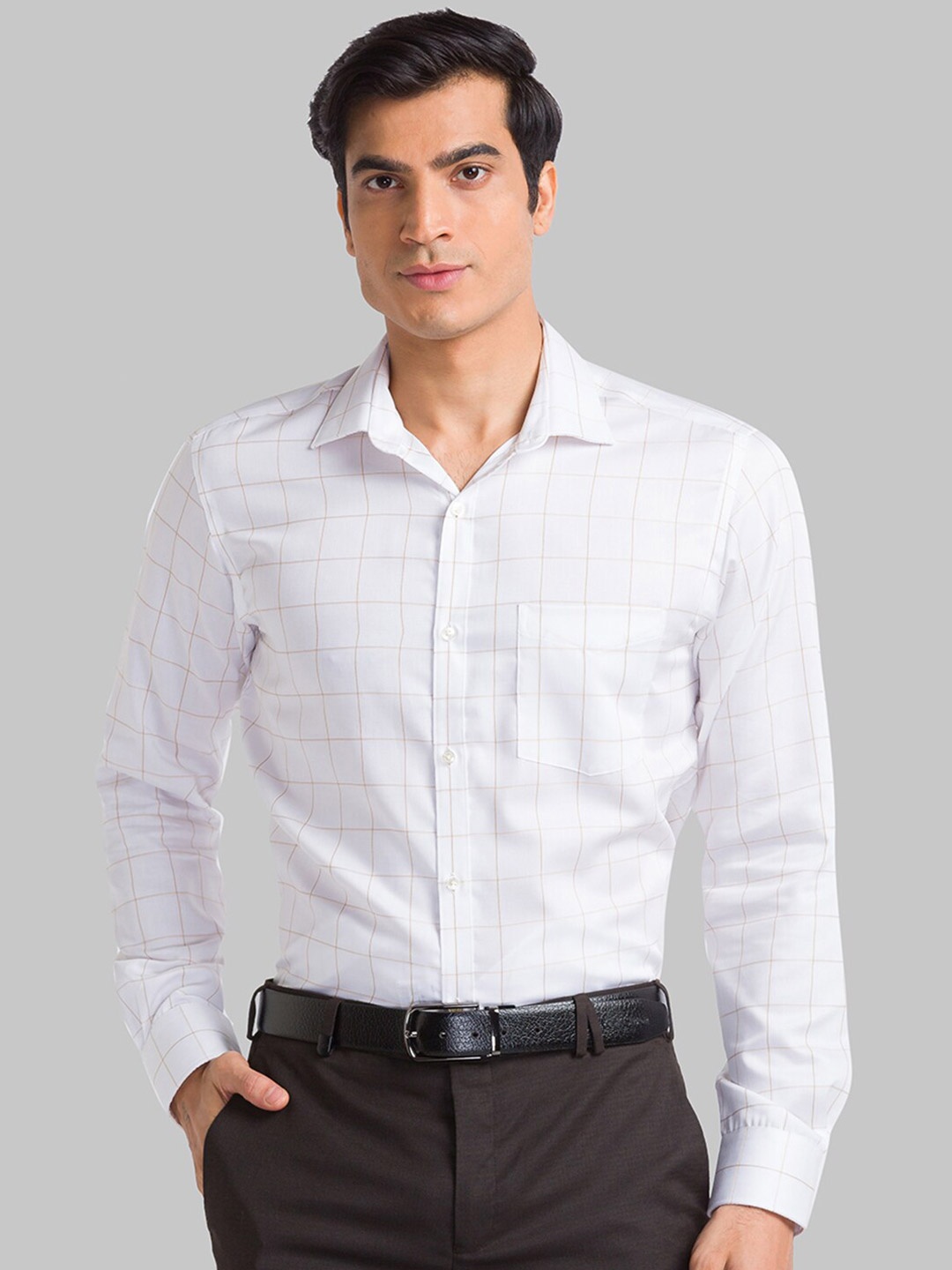 

Park Avenue Men Yellow Slim Fit Windowpane Checks Checked Formal Shirt