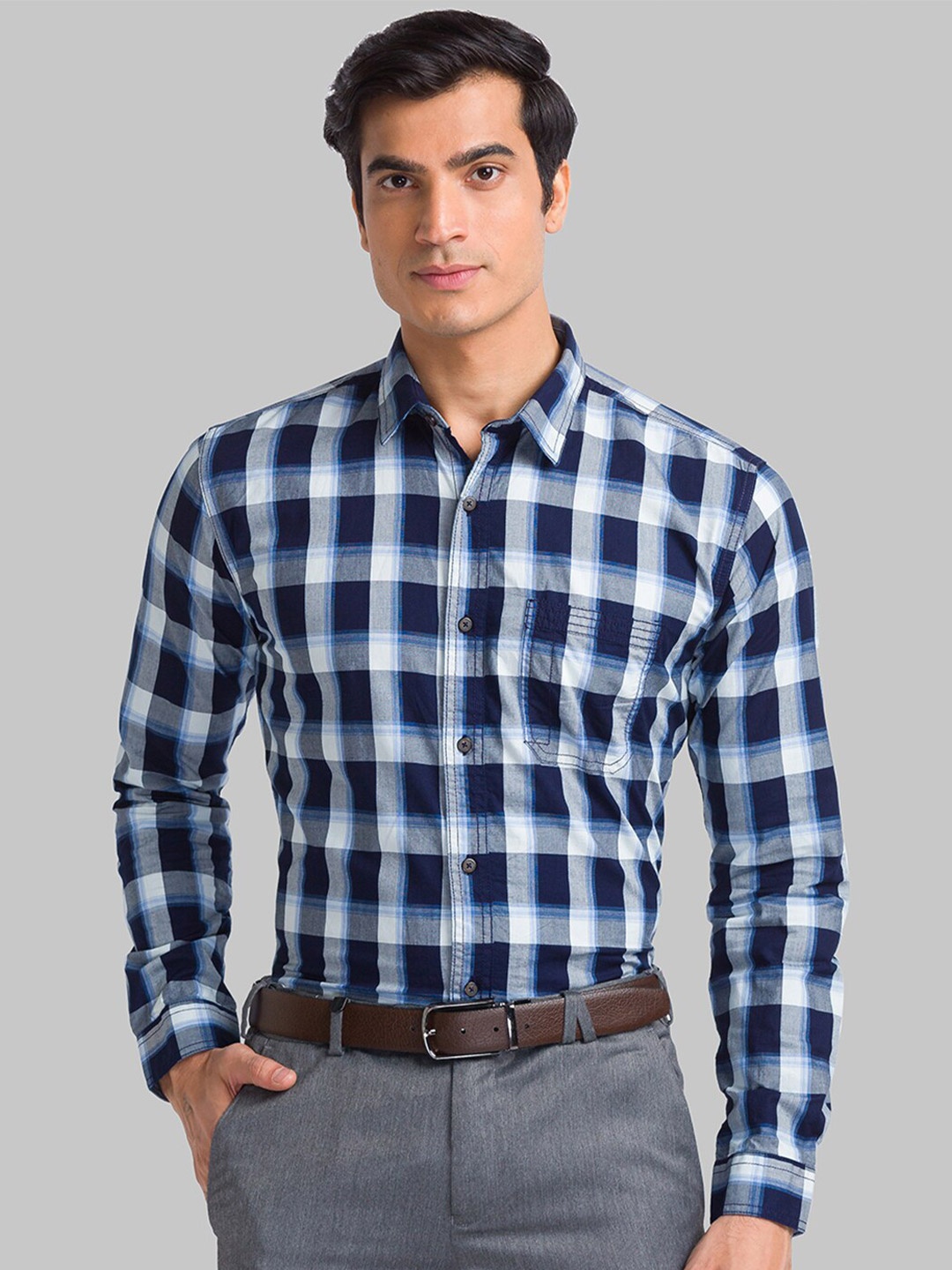 

Park Avenue Men Blue Slim Fit Checked Casual Shirt