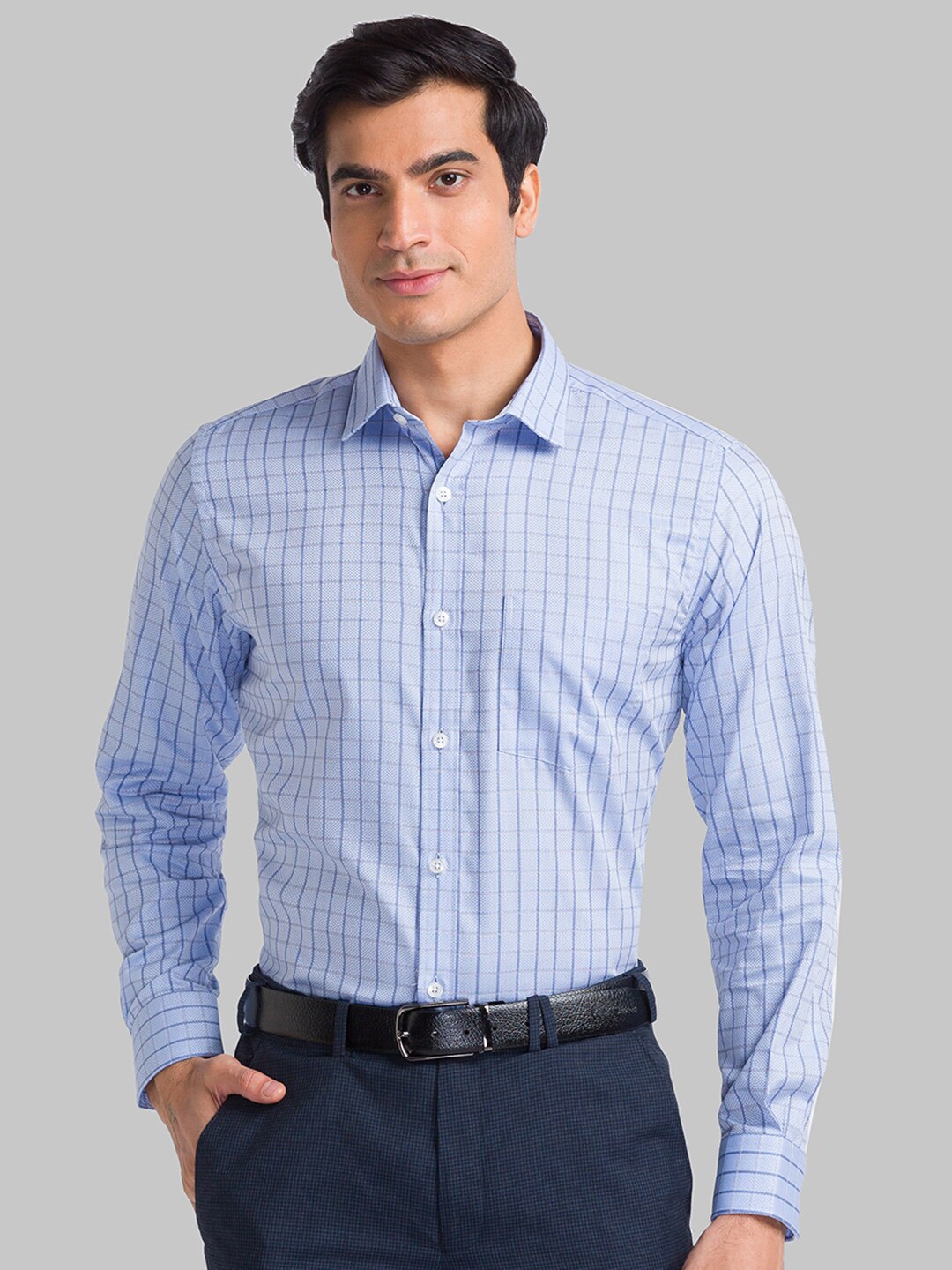 

Park Avenue Men Blue Checked Formal Shirt