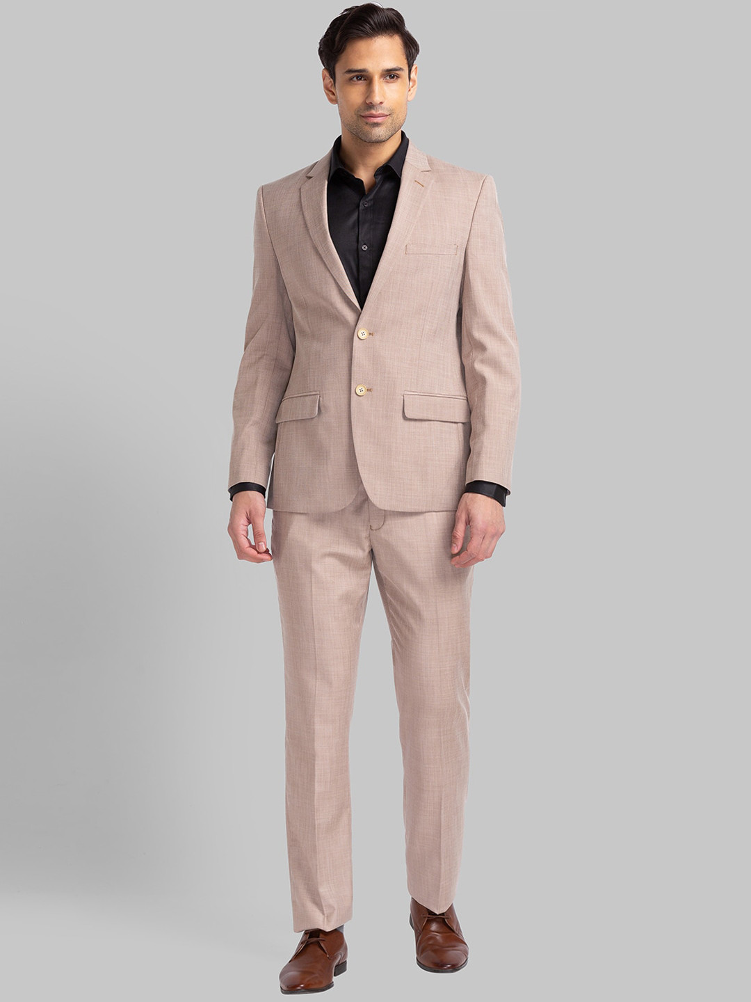 

Park Avenue Men Beige Solid Slim-Fit Single-Breasted Two-Piece Formal Suit