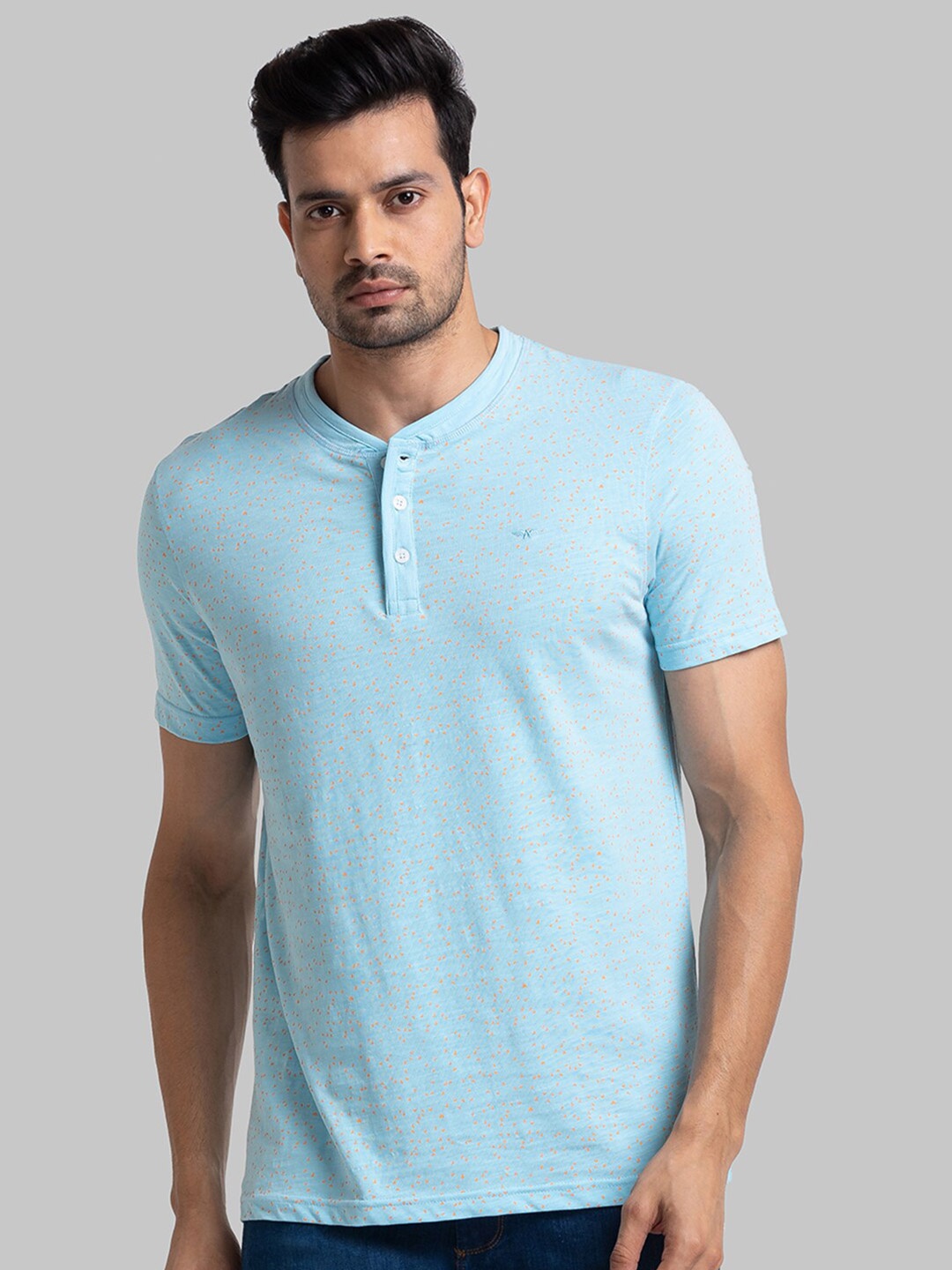 

Park Avenue Men Blue Henley Neck Slim Fit T-shirt