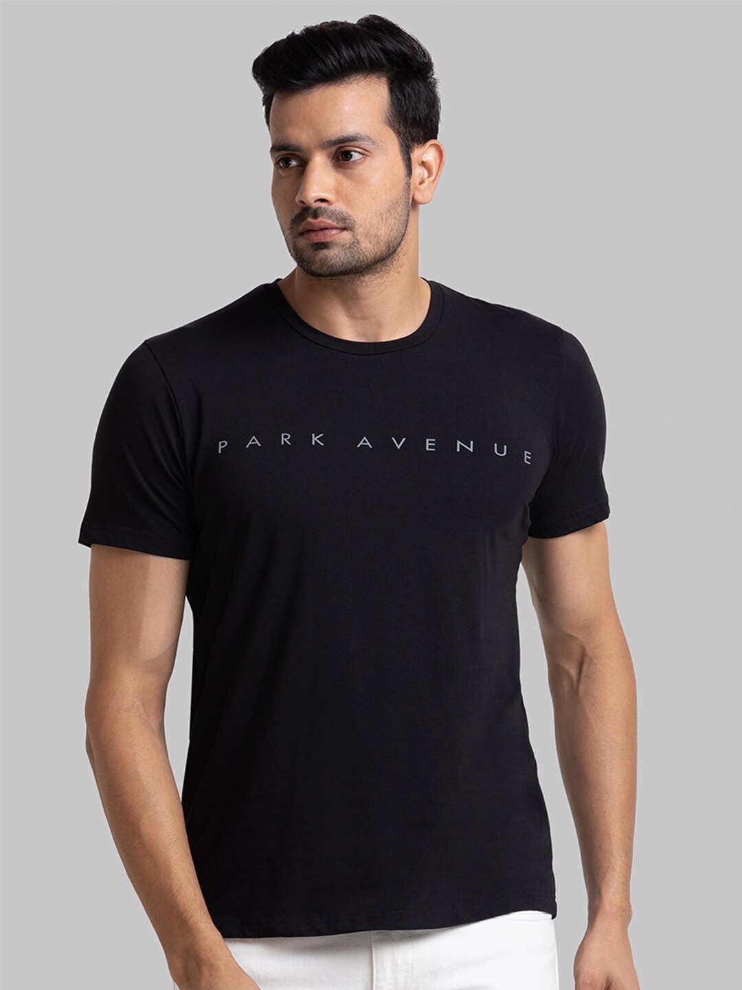 

Park Avenue Men Black Typography Printed Slim Fit T-shirt