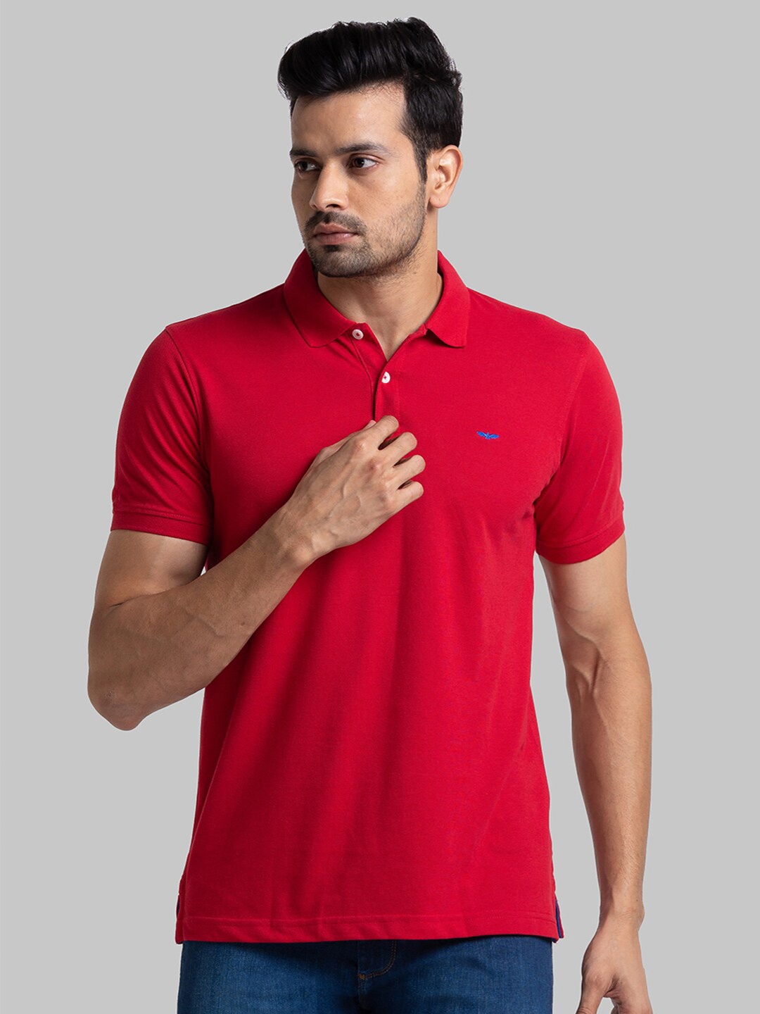 

Park Avenue Men Red Colourblocked Polo Collar Slim Fit T-shirt