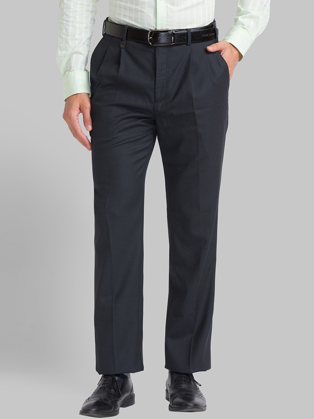 

Park Avenue Men Grey Pleated Trousers