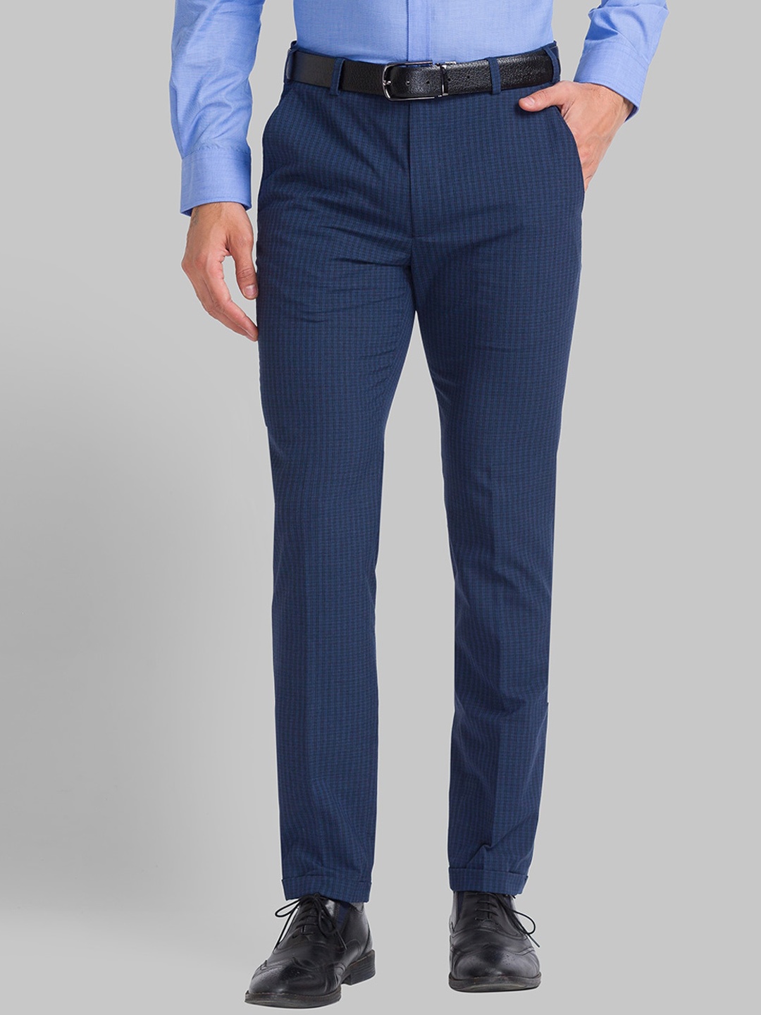 

Park Avenue Men Blue Checked Trousers