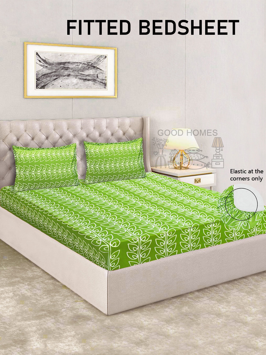 

Good Homes by Home Candy Green & White Floral 144 TC Queen Bedsheet with 2 Pillow Covers