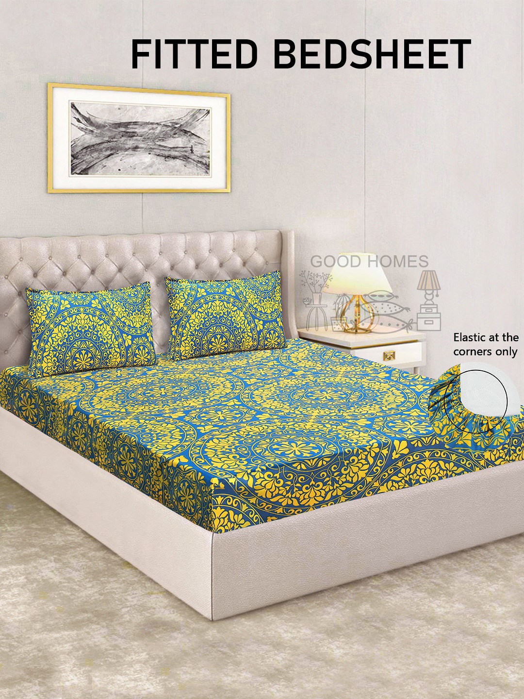 

Good Homes by Home Candy Green 144 TC Double Fitted Bed Sheet with 2 Pillow Covers