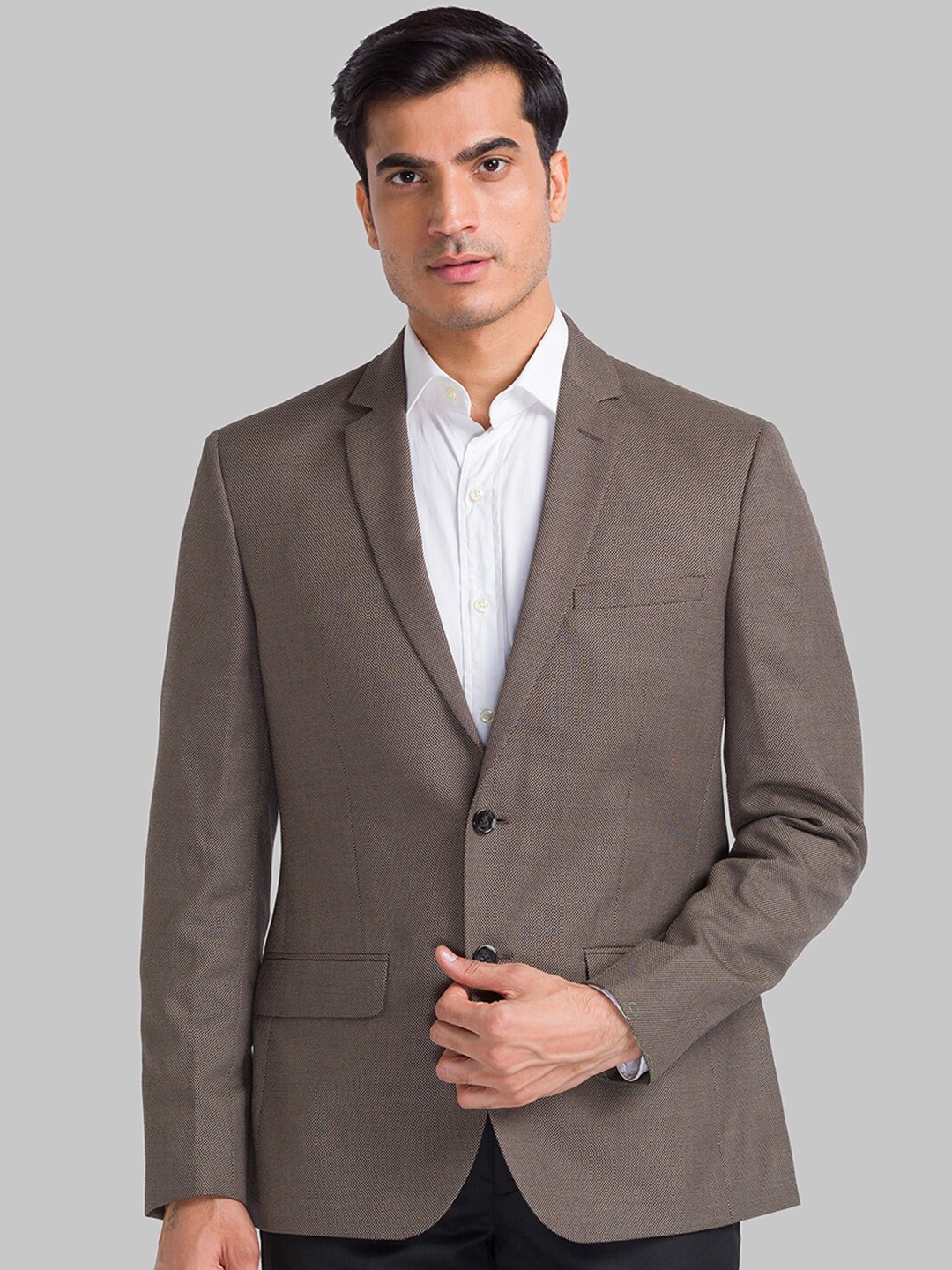

Park Avenue Men Brown Self-Design Single Breasted Formal Blazer