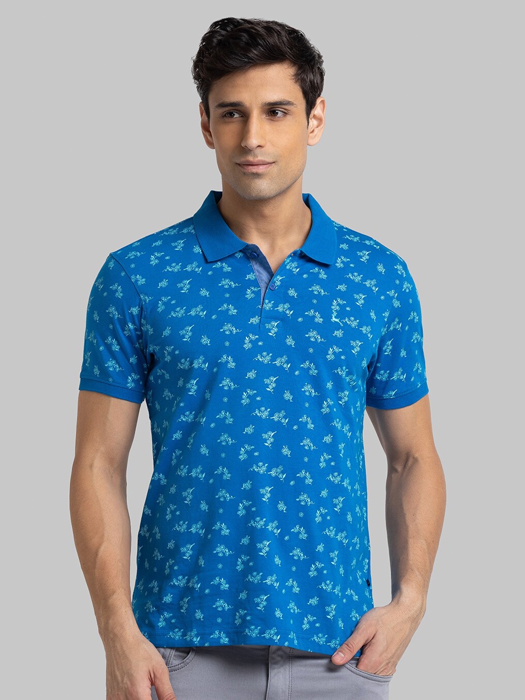 

Parx Men Blue Printed Polo Collar T-shirt