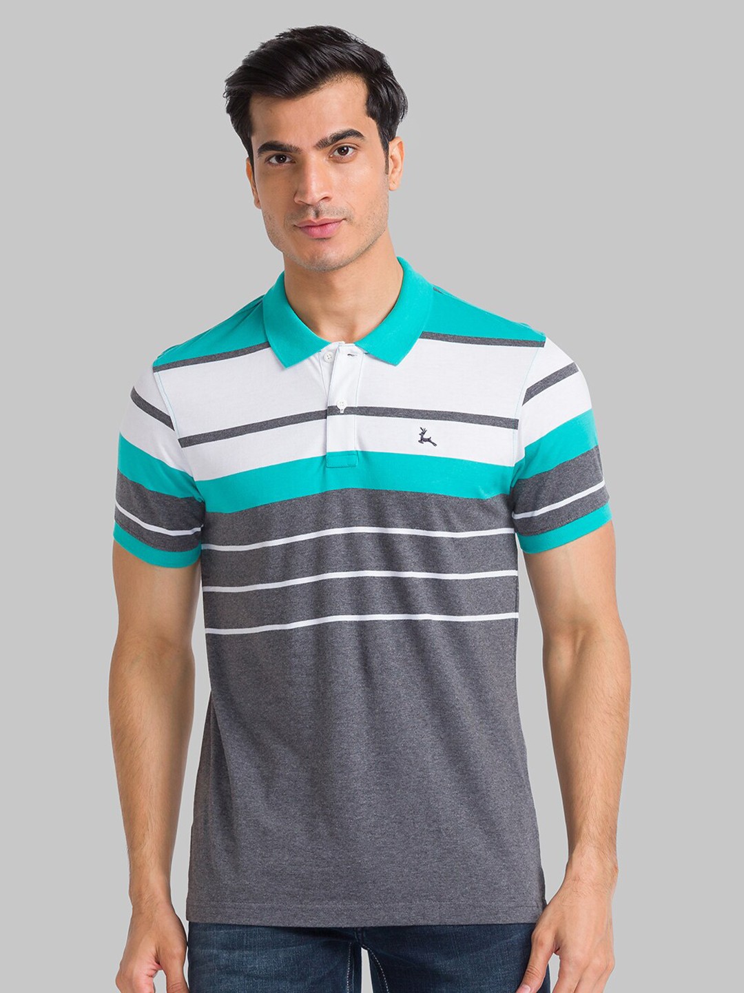 

Parx Men Green Striped Polo Collar T-shirt