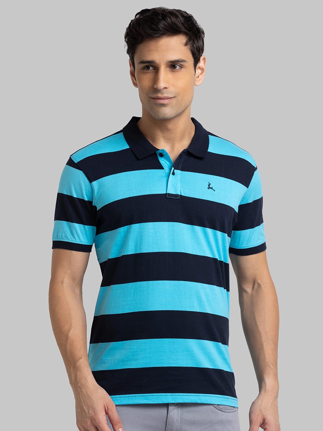 

Parx Men Blue Striped Polo Collar Applique T-shirt