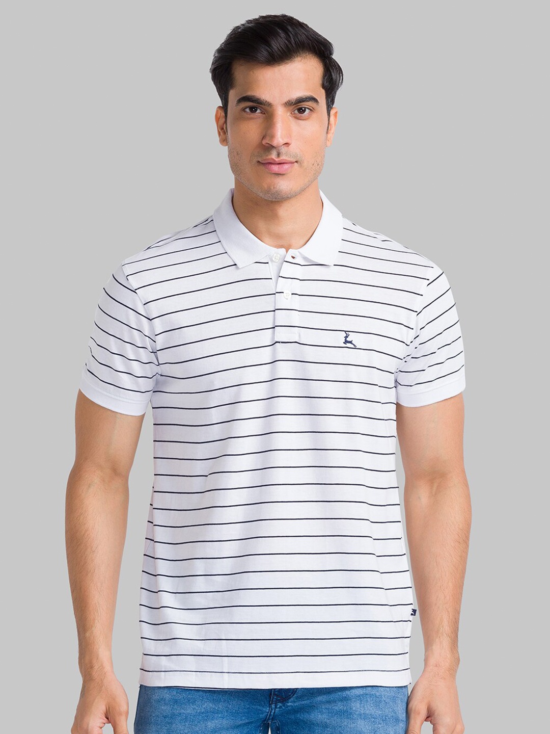 

Parx Men White Striped Polo Collar T-shirt