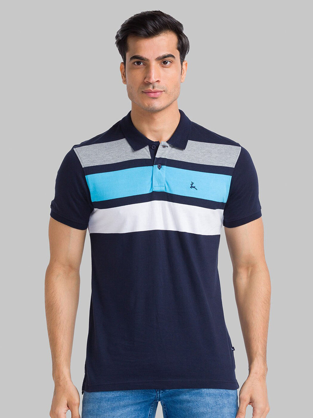 

Parx Men Blue Striped Polo Collar T-shirt