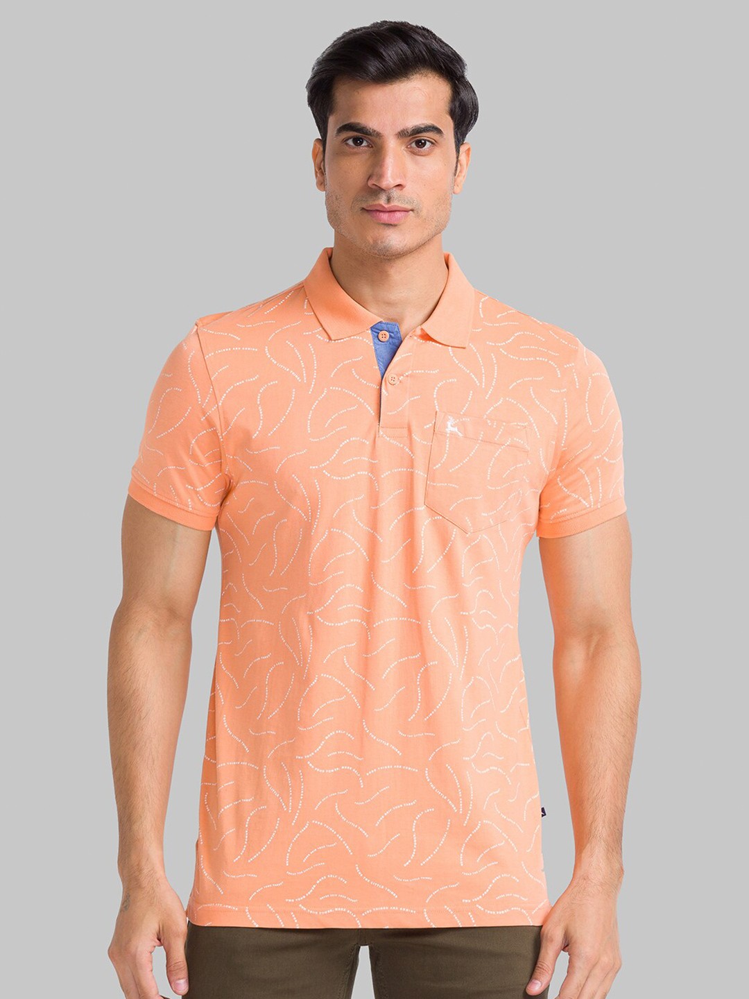 

Parx Men Orange Polo Collar Tropical T-shirt