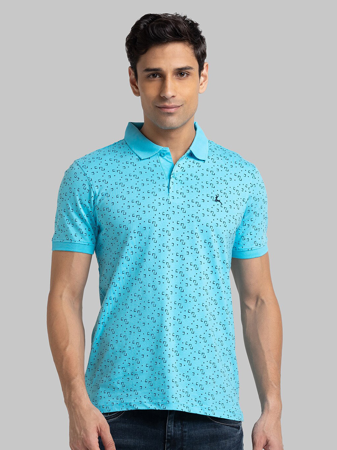 

Parx Men Blue Printed Polo Collar T-shirt