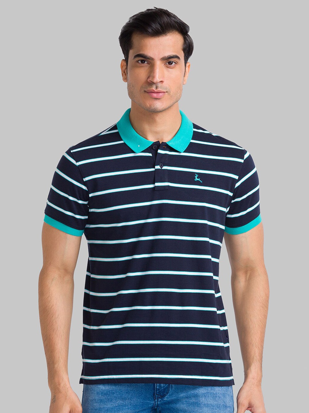 

Parx Men Blue Striped Polo Collar T-shirt