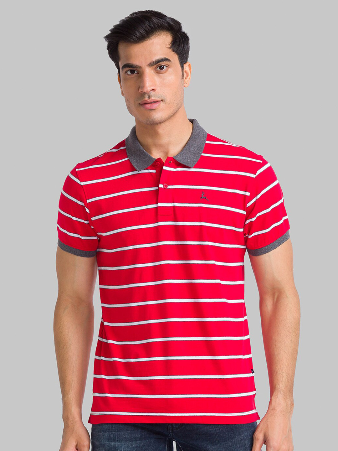 

Parx Men Red Striped Polo Collar T-shirt