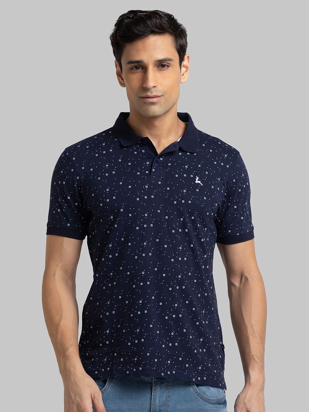 

Parx Men Blue Printed Polo Collar T-shirt