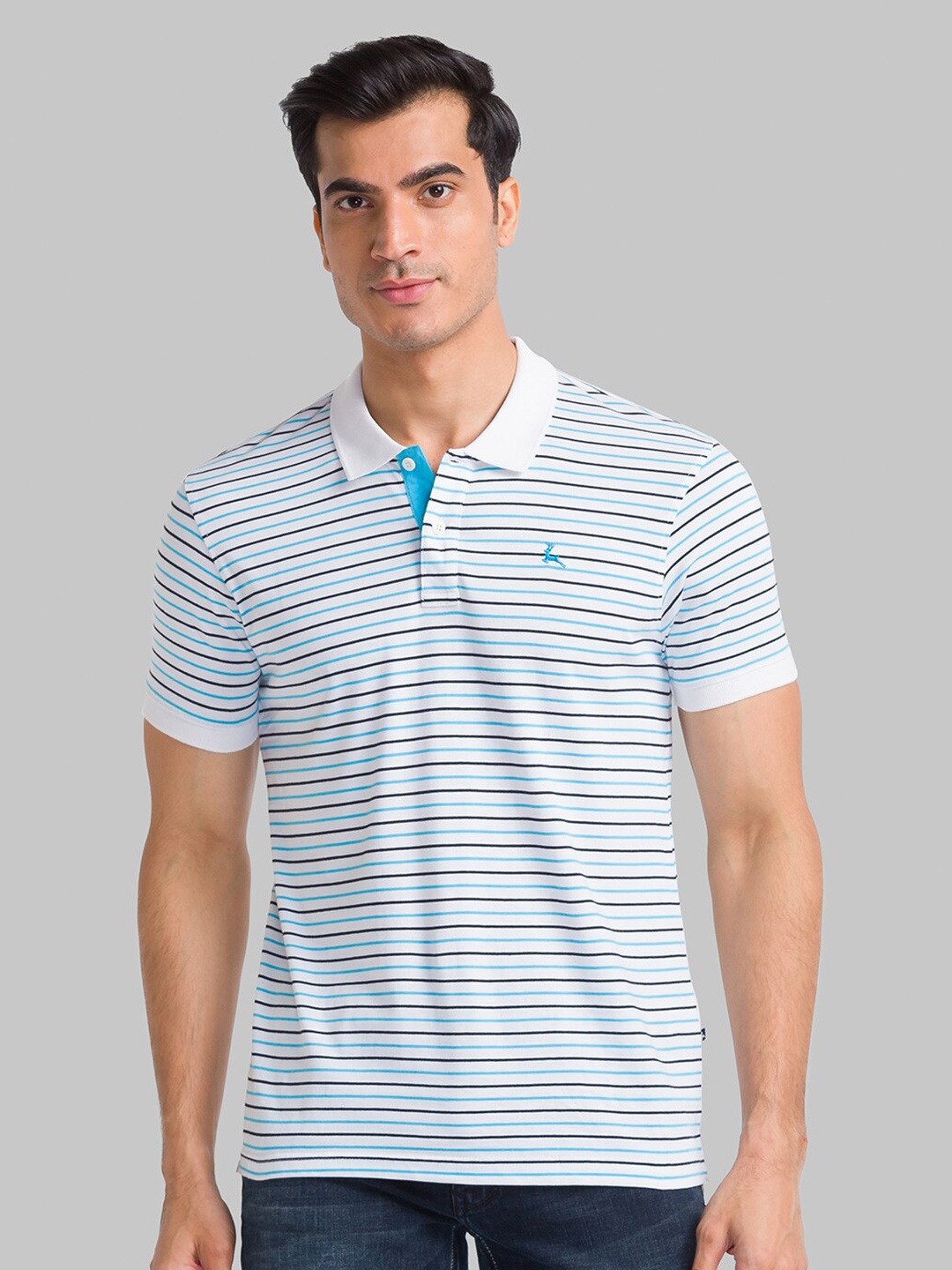 

Parx Men White Striped Polo Collar T-shirt