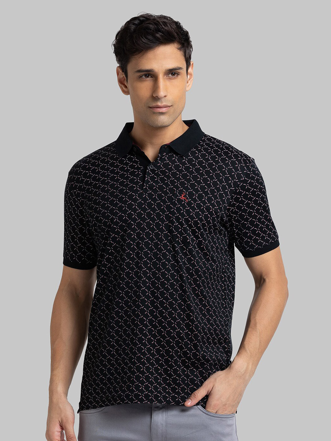 

Parx Men Black Printed Polo Collar T-shirt