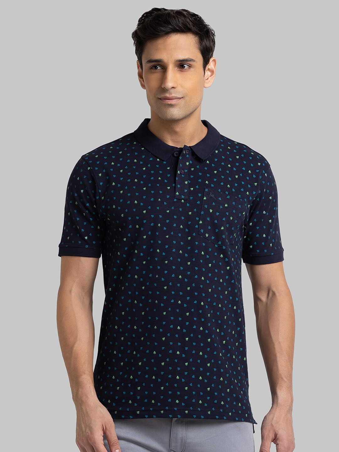 

Parx Men Blue Printed Polo Collar T-shirt