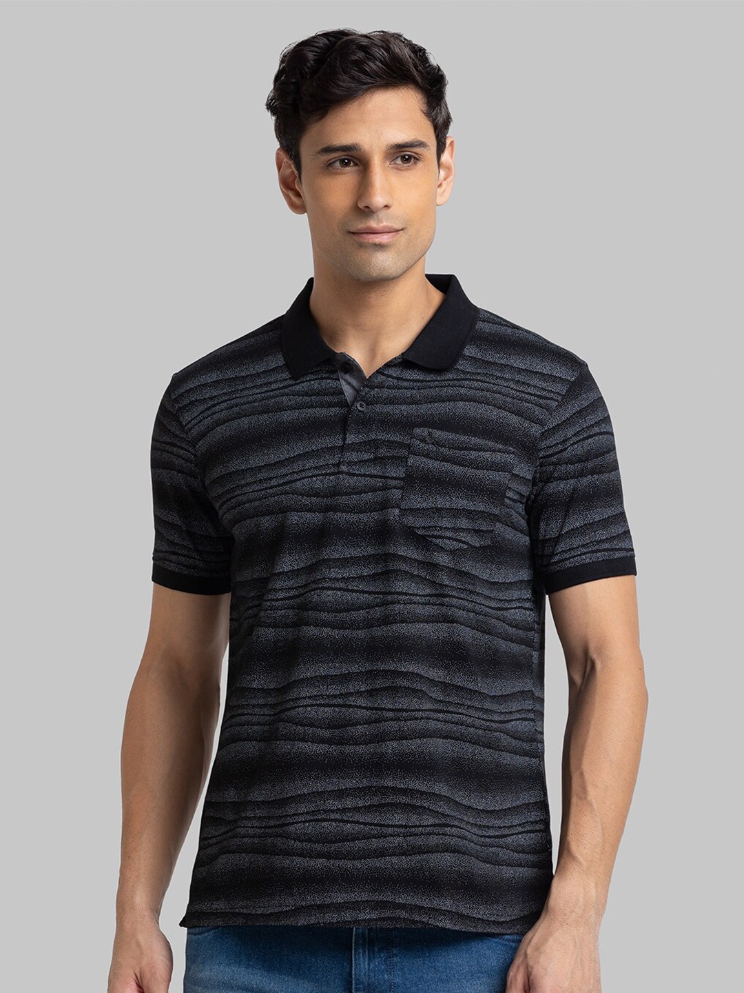 

Parx Men Black Striped Polo Collar T-shirt