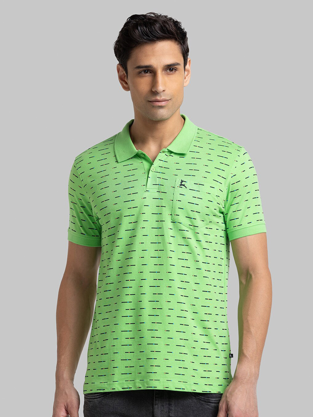 

Parx Men Green Striped Polo Collar T-shirt