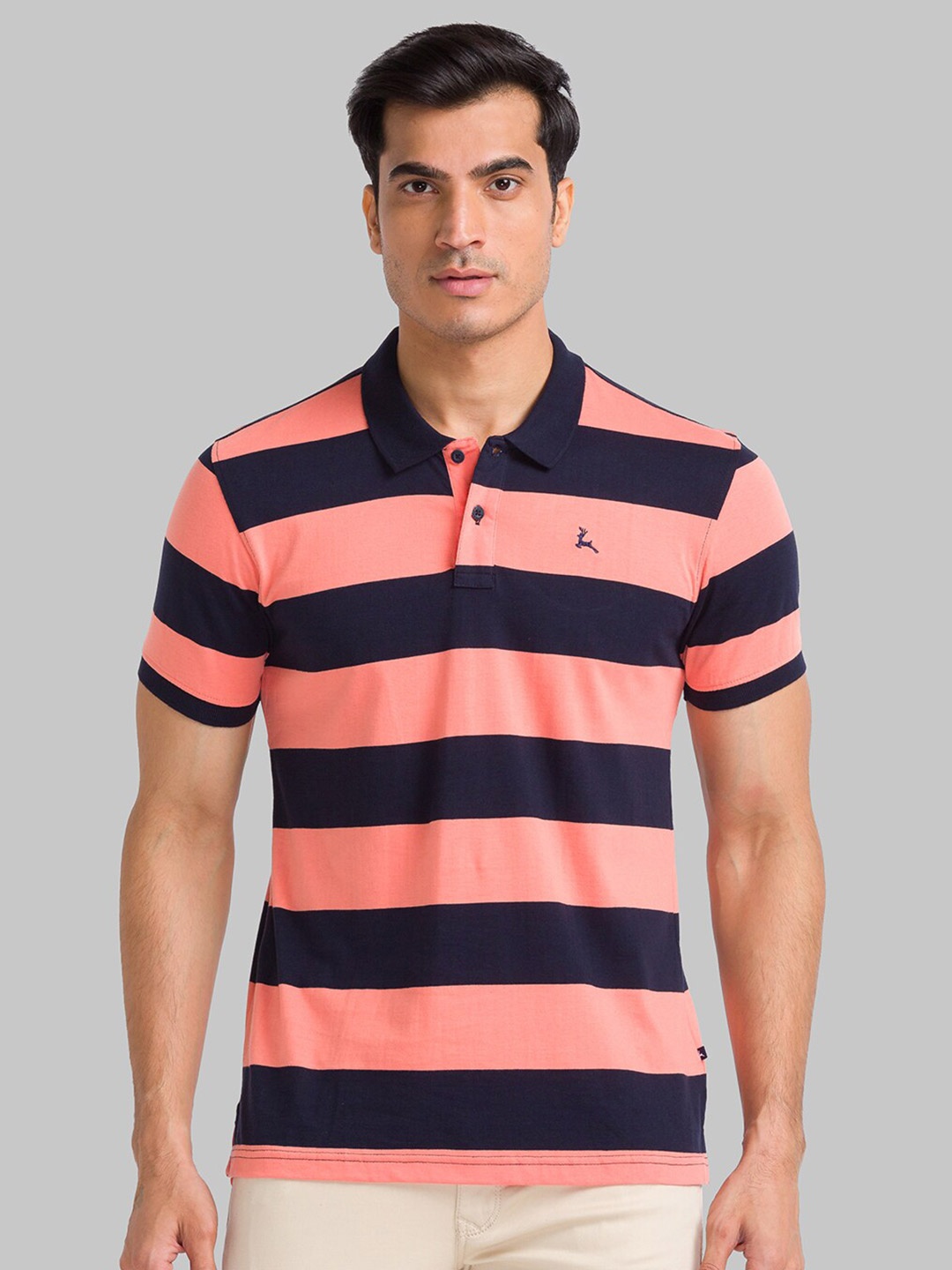 

Parx Men Orange Striped Polo Collar T-shirt