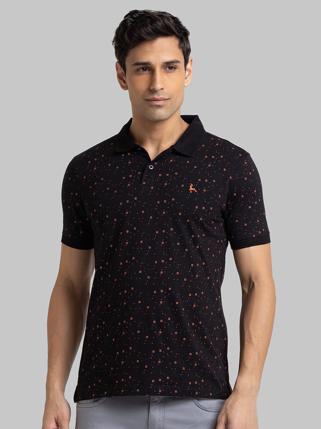 

Parx Men Black Printed Polo Collar T-shirt