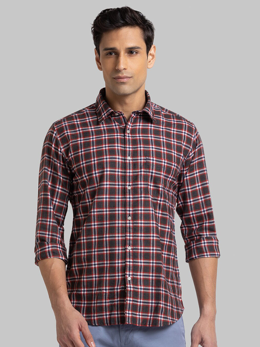 

Parx Men Red Slim Fit Tartan Checks Checked Casual Shirt