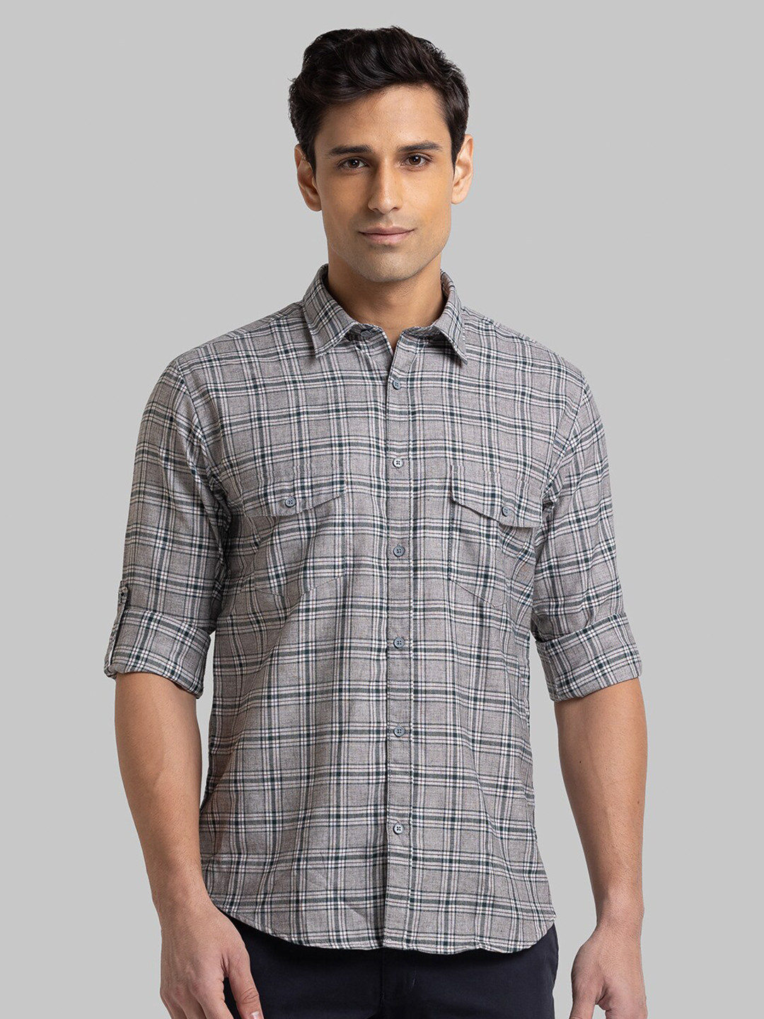 

Parx Men Green Slim Fit Checked Casual Shirt