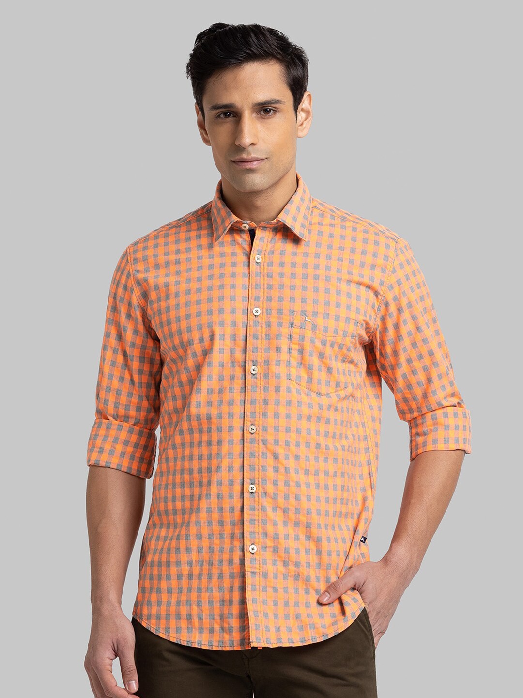 

Parx Men Orange Slim Fit Checked Casual Shirt