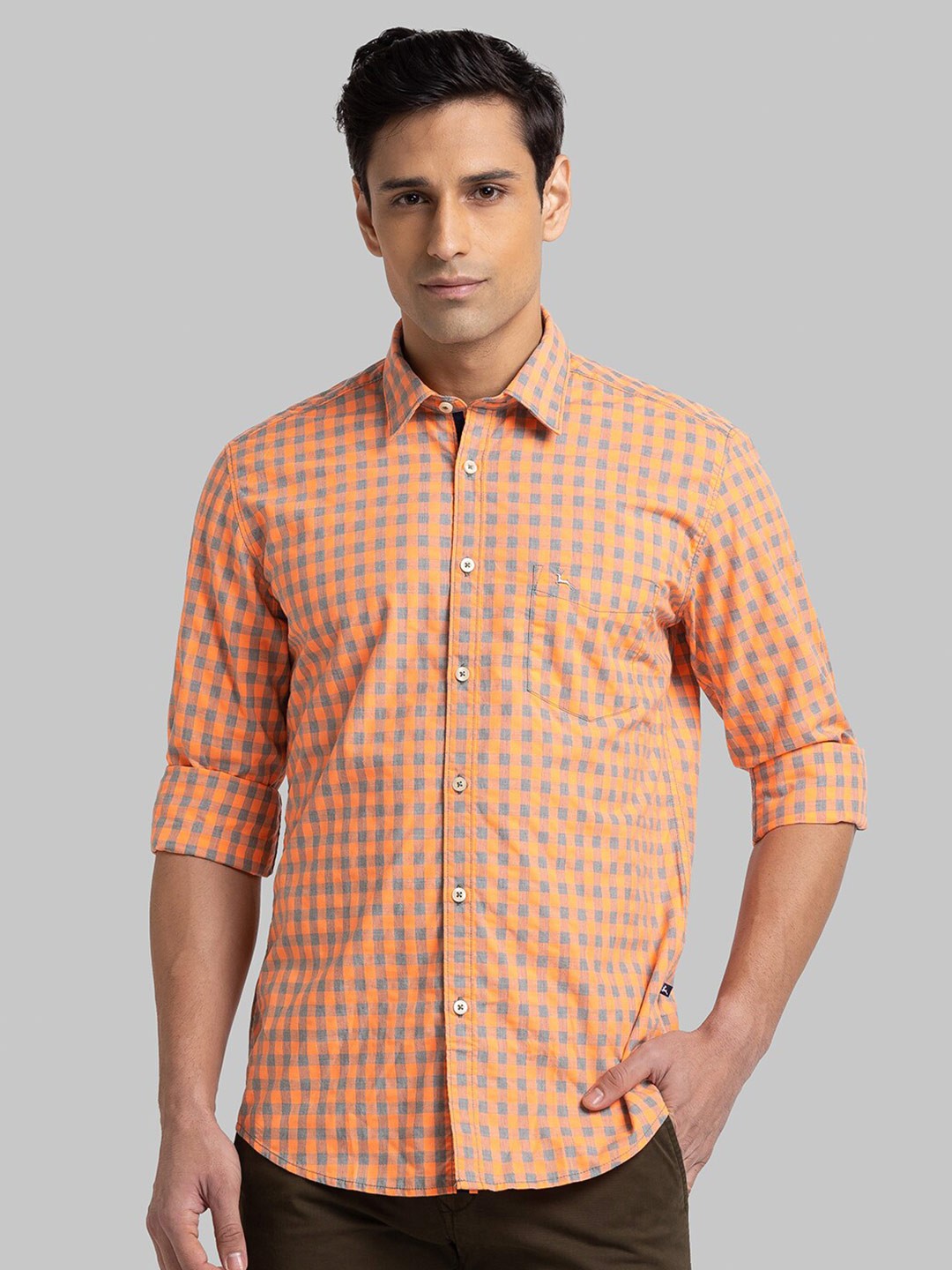

Parx Men Orange Slim Fit Checked Casual Shirt