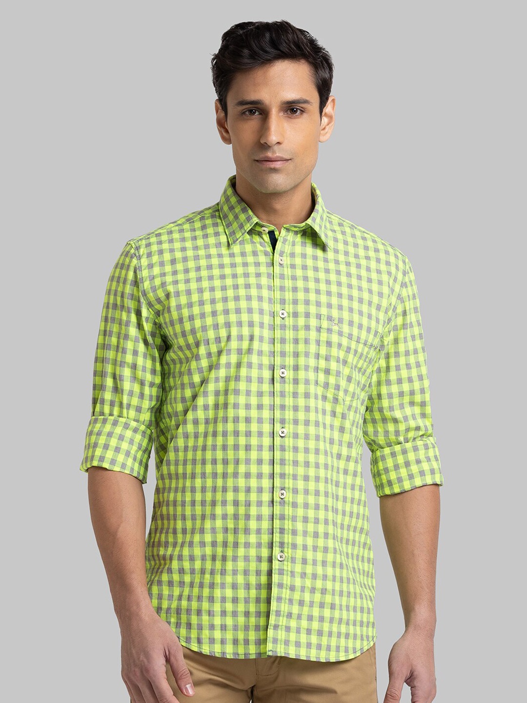 

Parx Men Yellow Slim Fit Gingham Checks Checked Casual Shirt