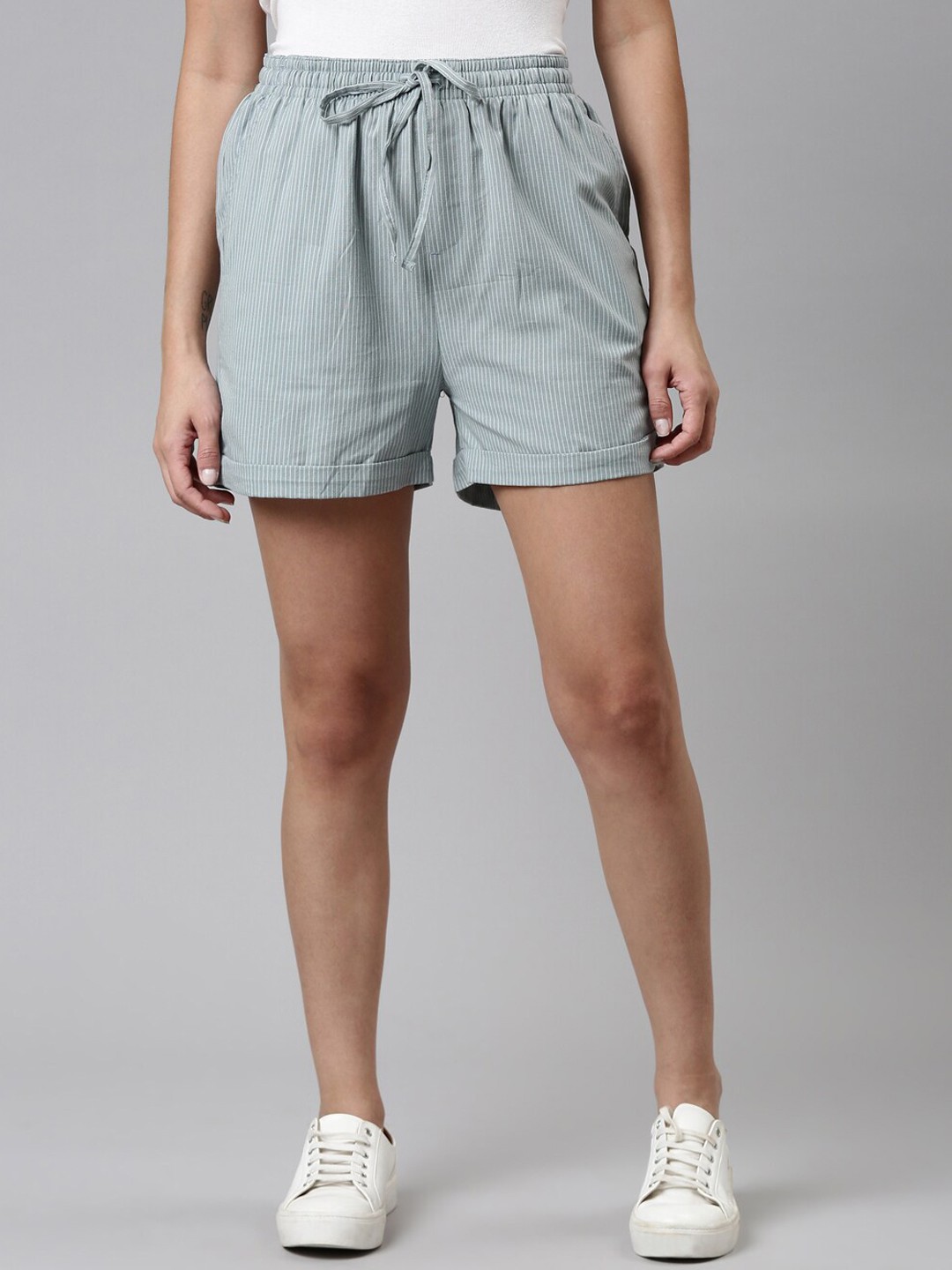 

Go Colors Women Blue High-Rise Linen Shorts