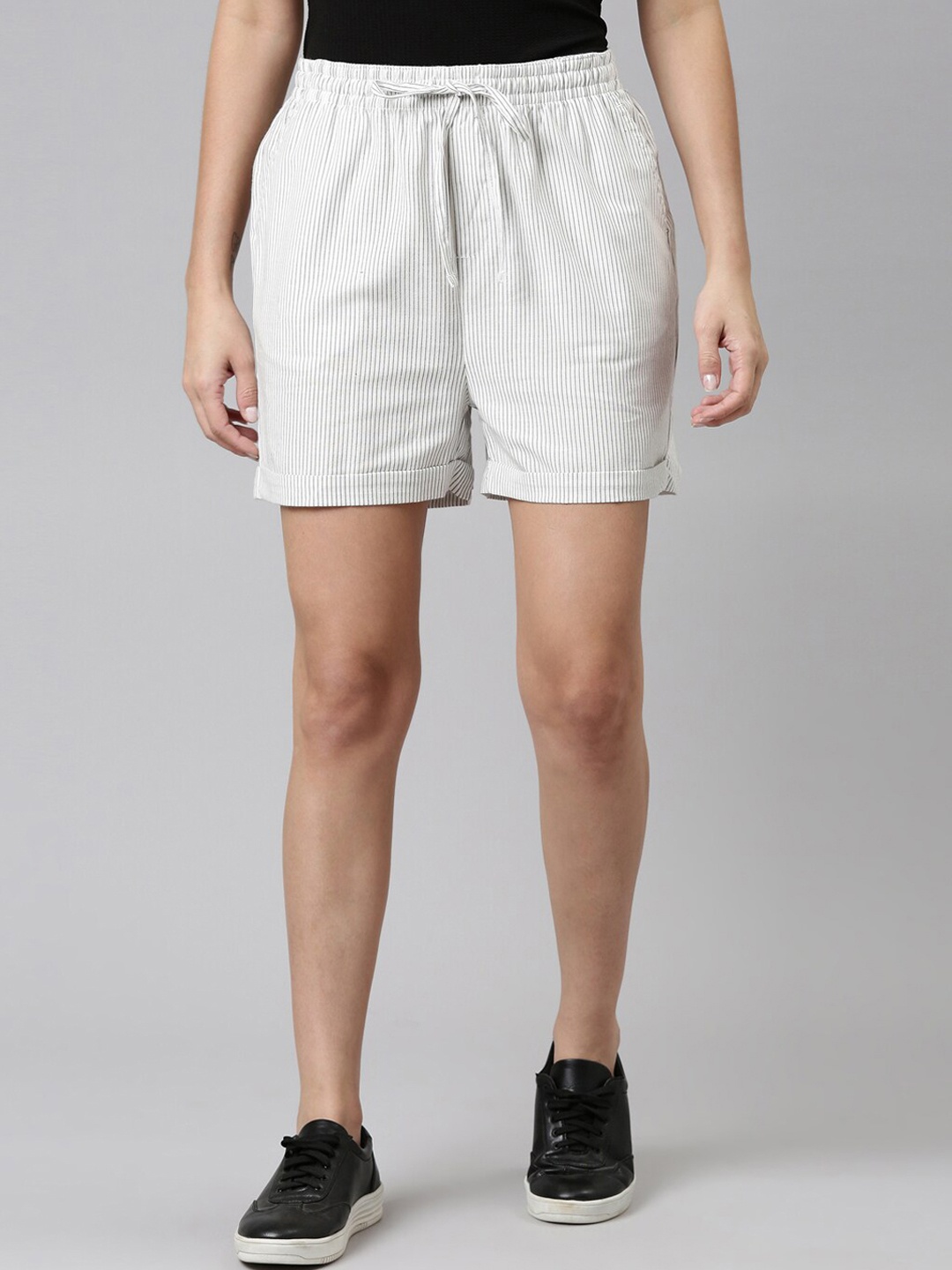 

Go Colors Women White High-Rise Linen Shorts