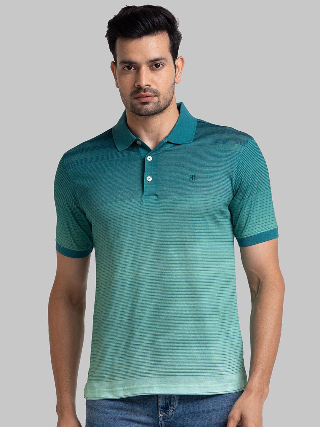

Raymond Men Green Striped Cotton Tshirts