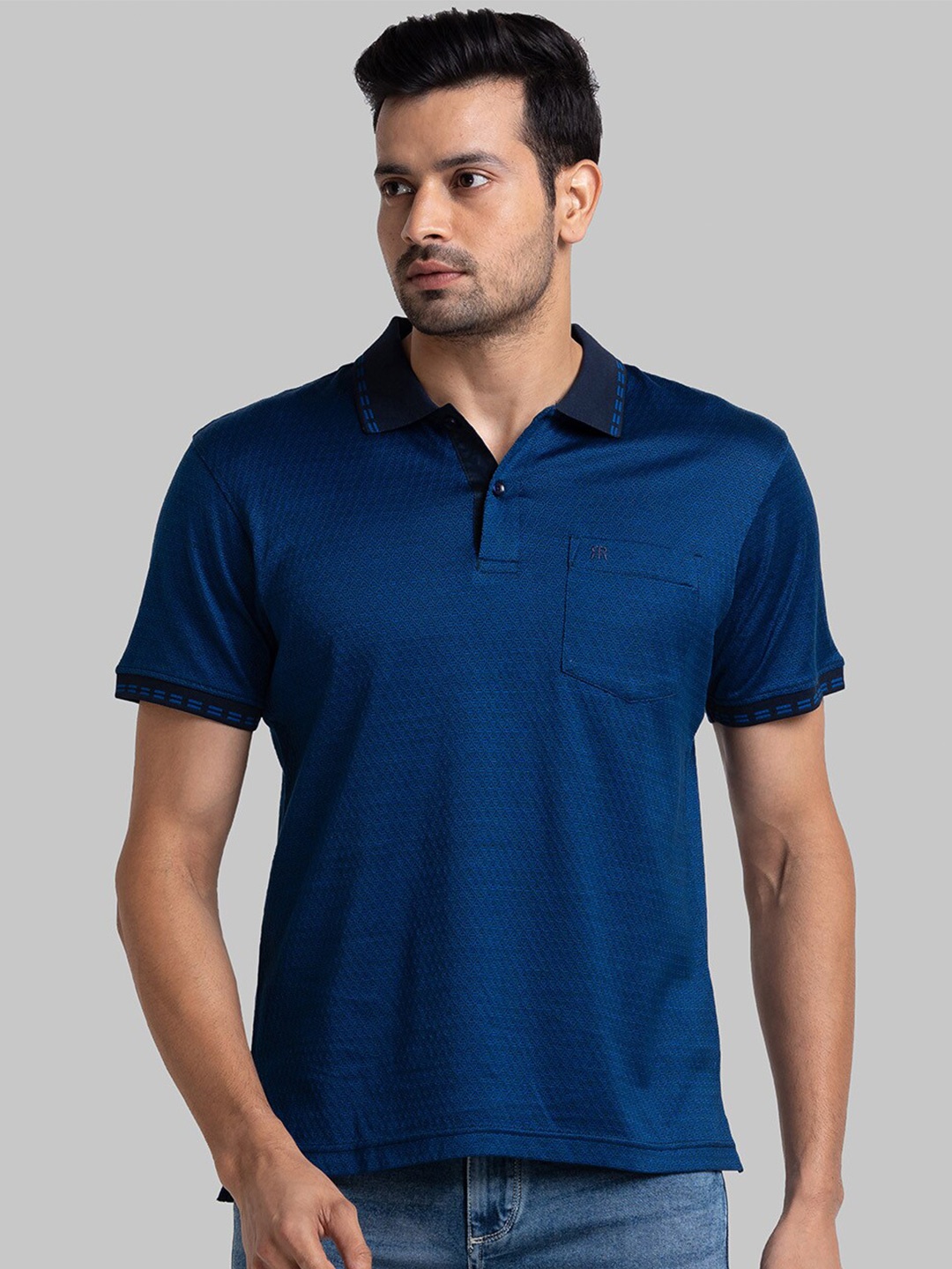 

Raymond Men Blue Polo Collar T-shirt