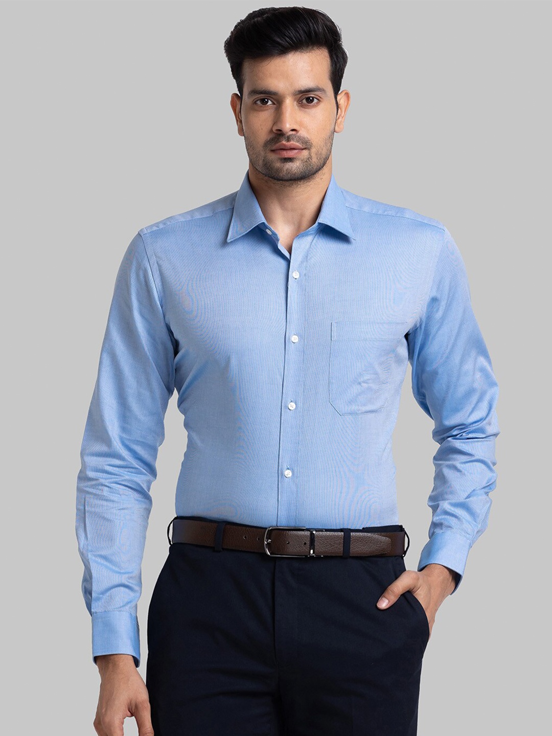 

Raymond Men Blue Self Design Shirts