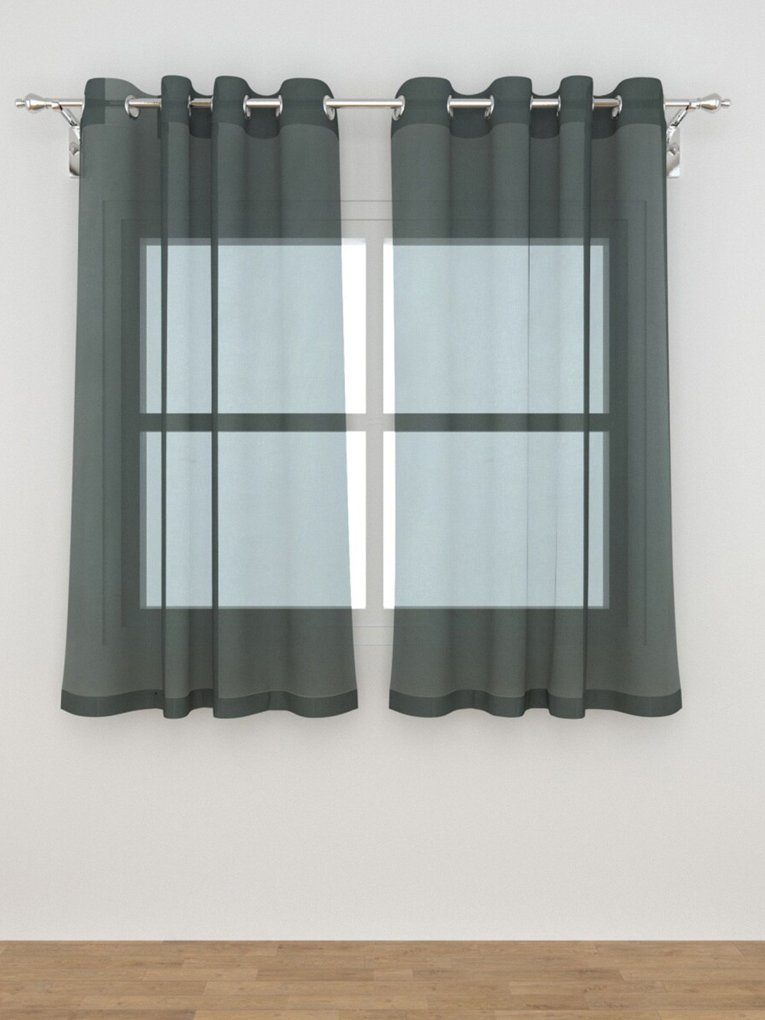 

Home Centre Grey Solid Set of 2 Polyester Window Curtain
