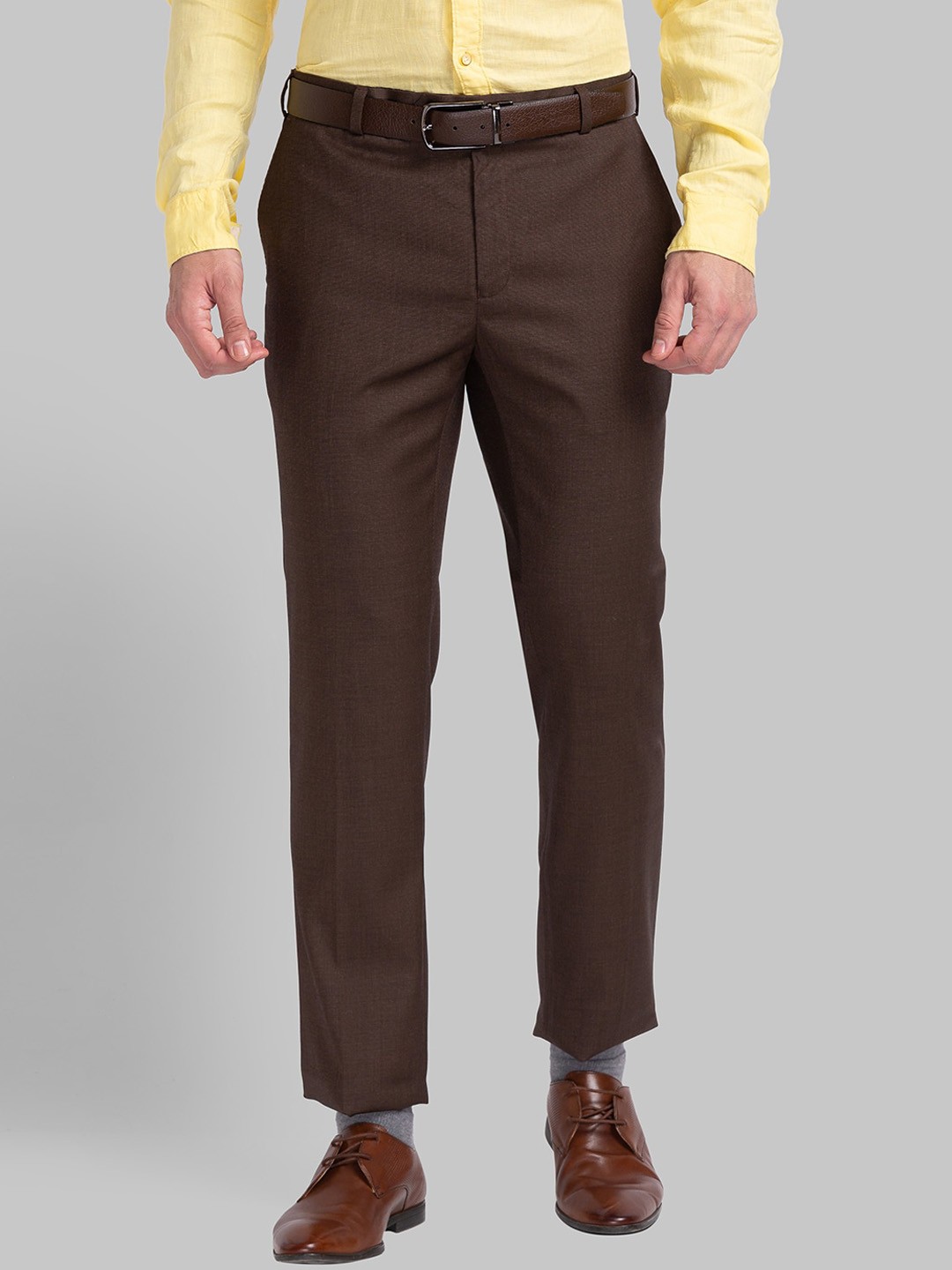 

Raymond Men Brown Solid Slim-Fit Woven Formal Trousers