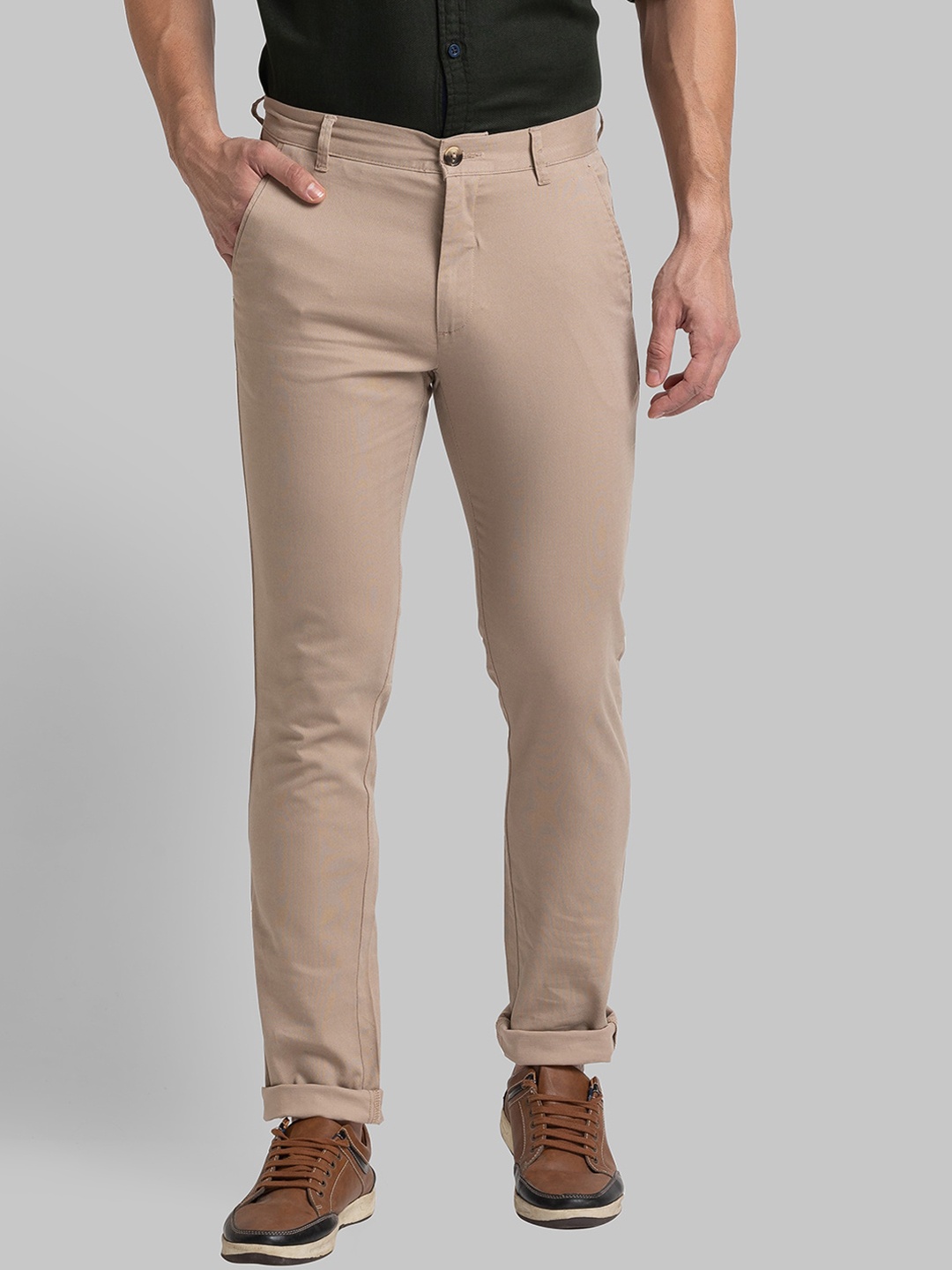 

Parx Men Beige Tapered Fit Chinos Trousers