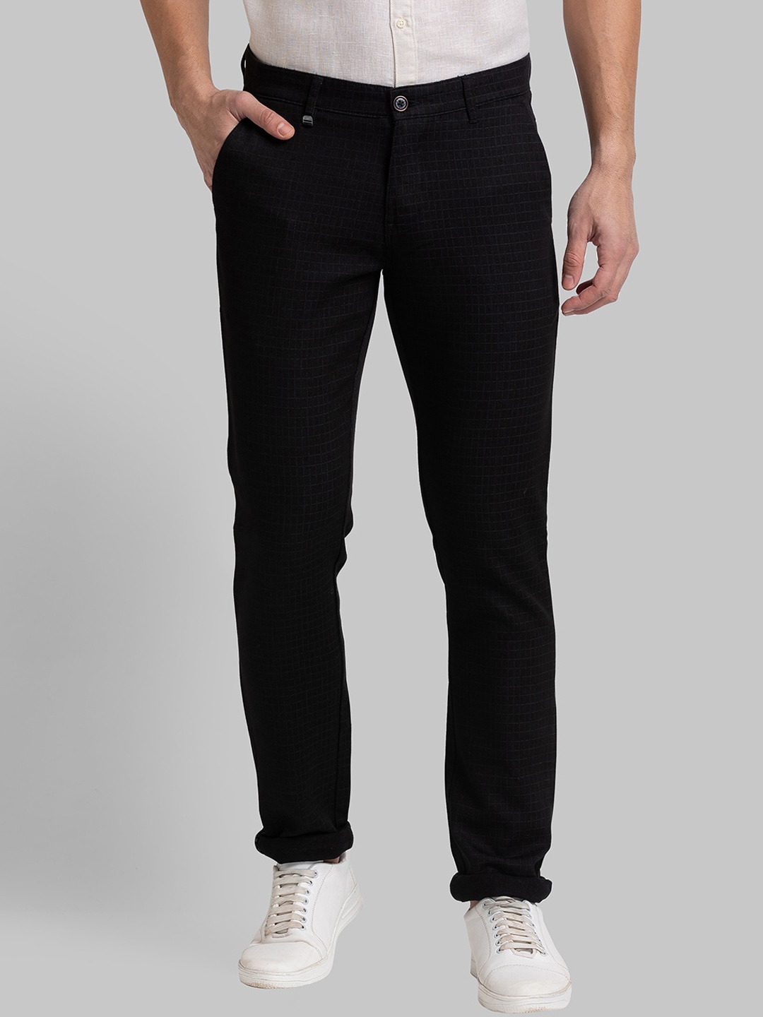 

Parx Men Black Textured Tapered Fit Trousers