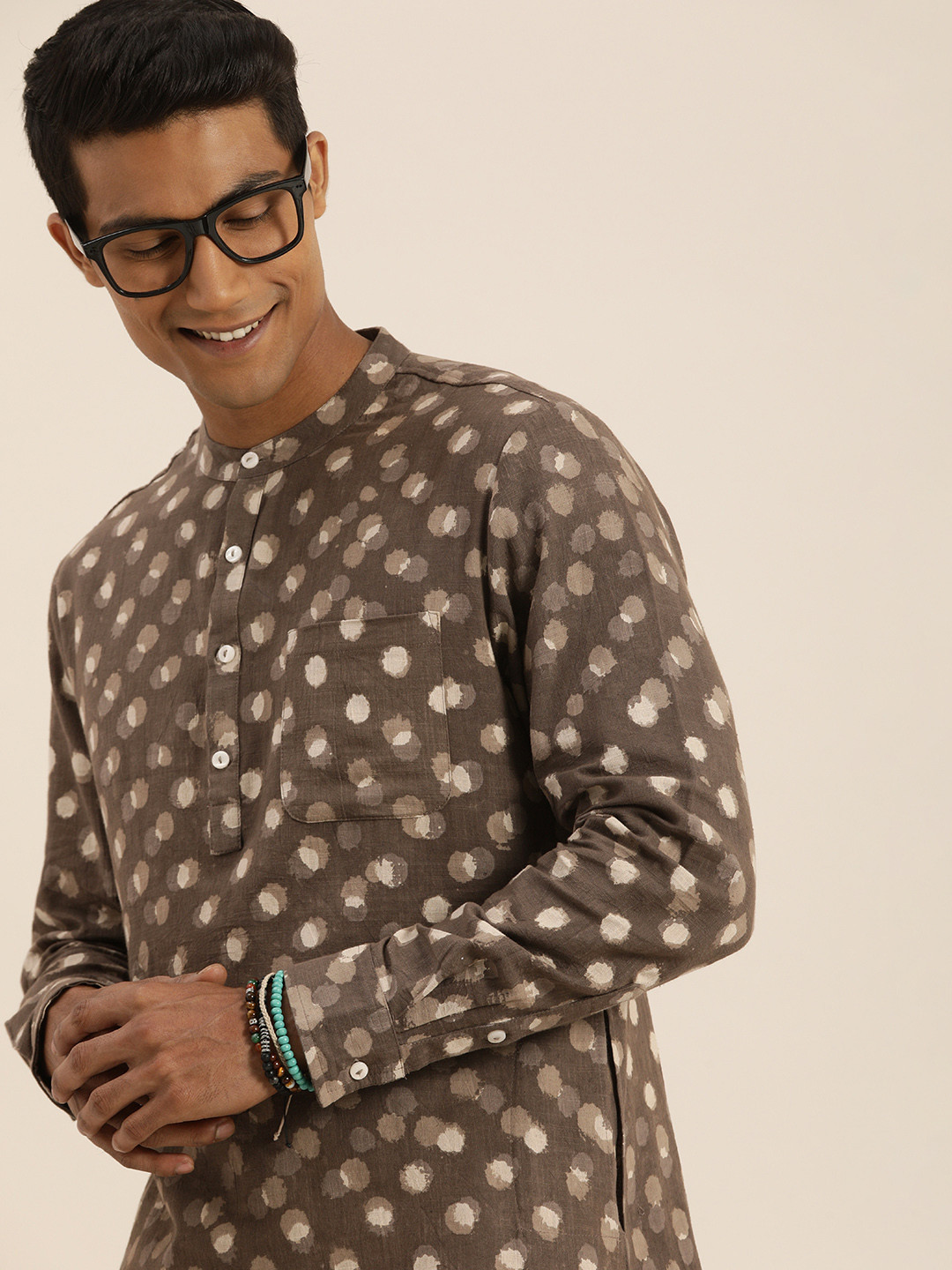 

Taavi Men Brown & Off White Bagru Hand Block Print Cotton Sustainable Kurta with Trousers