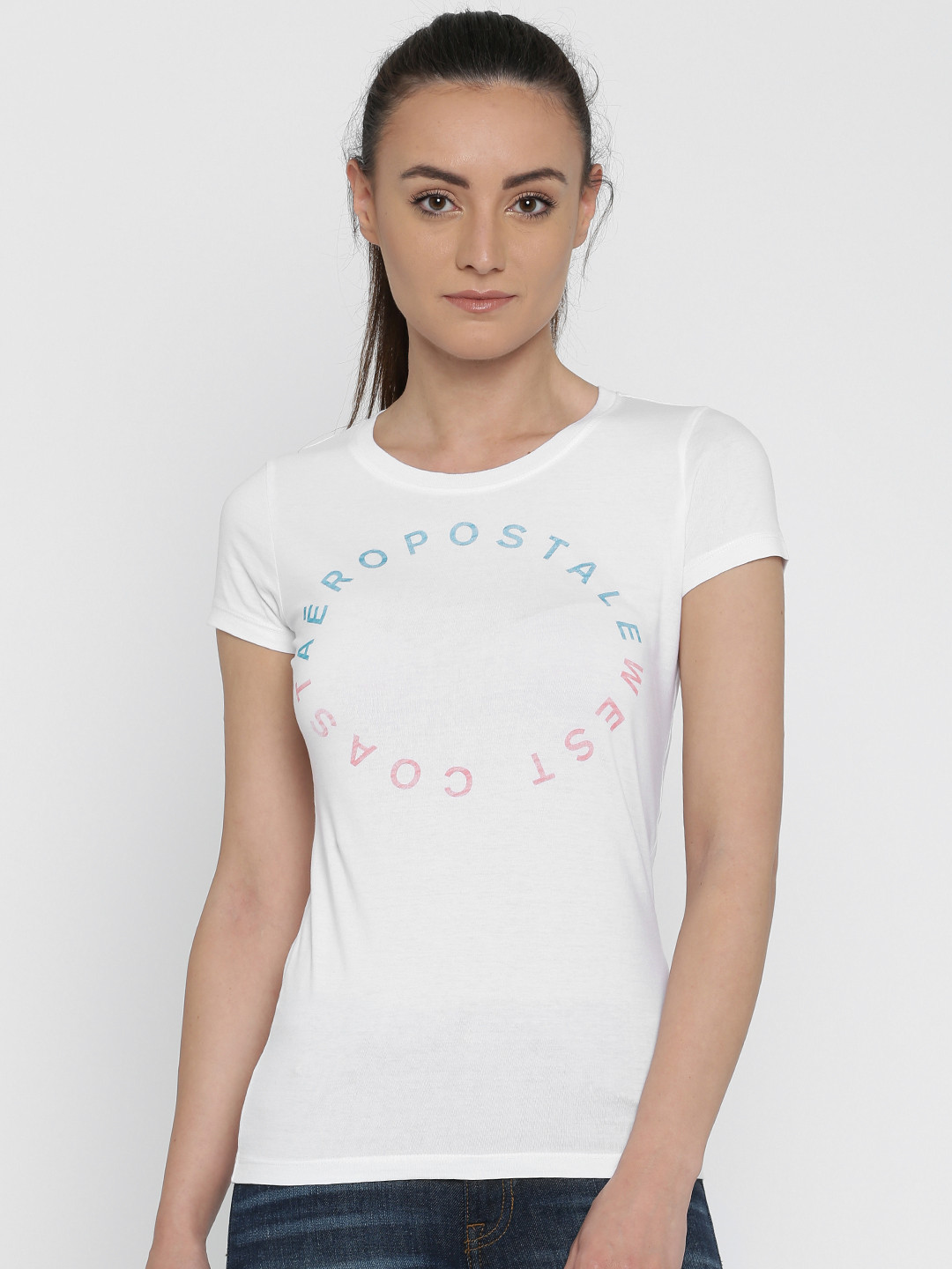 

Aeropostale Women White Printed Round Neck T-Shirt