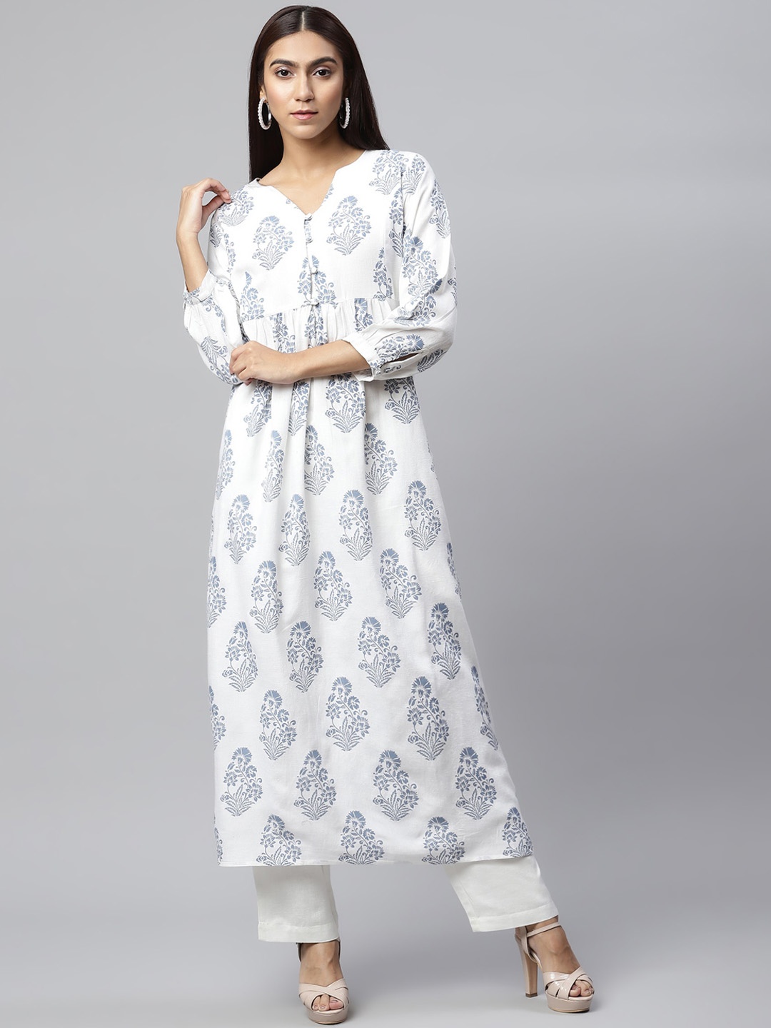 

Linen Club Woman Women Blue Ethnic Motifs Printed Indie Prints A-line Kurta