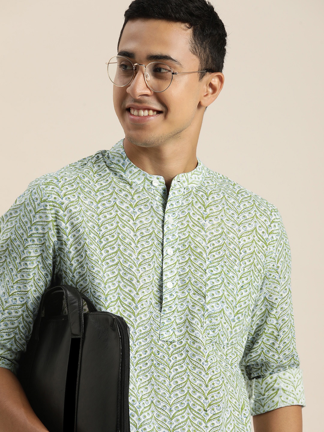 

Taavi Men Block Printing Ethnic Motifs Kurta, Green